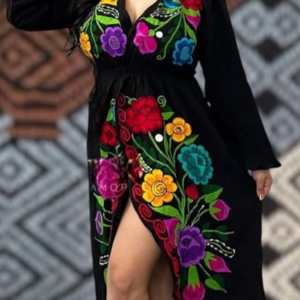 Vibrant Floral Embroidered Maxi Dress